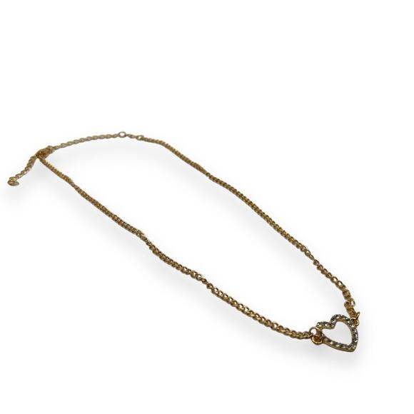 Macy’s rhinestone heart necklace short gold tone chain link layering Valentine's - Picture 5 of 10